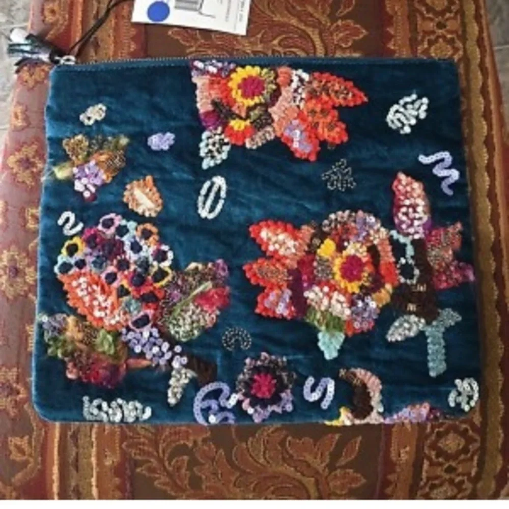 Steve Madden Blue Velvet Floral Cosmetic Bag
